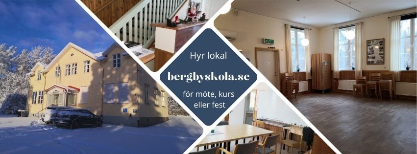 Bilder av bygdegården ute på vintern, samt inne från hallen, lilla och stora salen