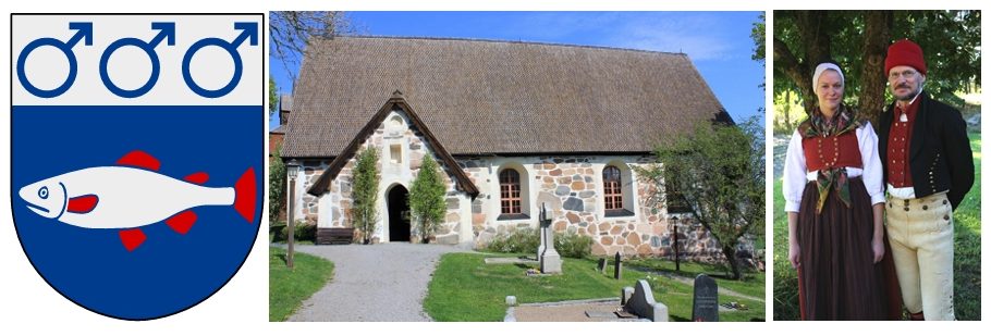 Häverö landskommuns vapen, Häverö kyrka och Häverödräkten.