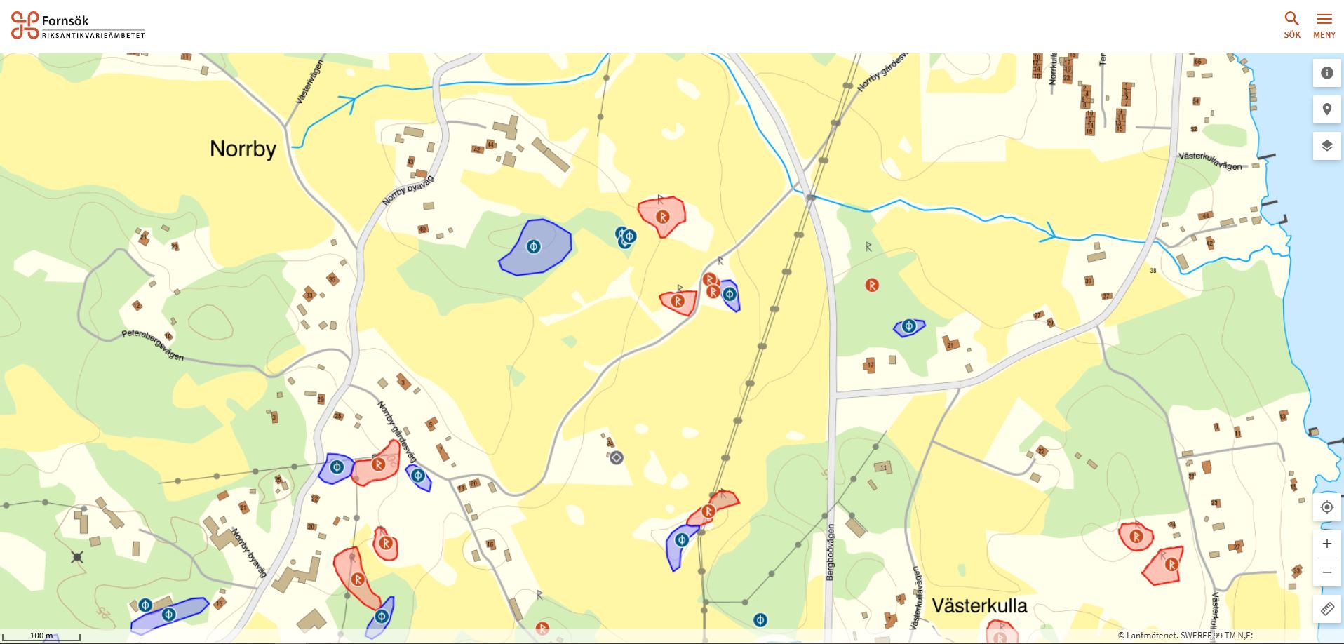Karta från Fornsök över fornlämningar i Norrby