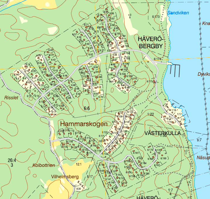 Karta över tomtområdet Hammarskogen 2017.